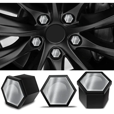 Image of Biomar Labs 16pcs Wheel Nut Covers 4 pcs Locking Bolt Caps Universal Removal Tool Silver Gloss 19mm LB 6