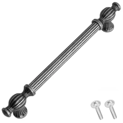 Image of Decoranddecor Verna Traditional T bar Antique Style Cabinet Pulls Drawer Handles Zinc (224mm Hole Center, Silver/Pewter)