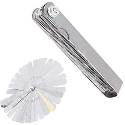 Image of Alnicov 32 Blades Stainless Feeler Gauge Imperial Metric Guitar String Height Tool Measuring Luthier