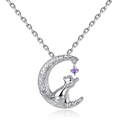 Image of VIKI LYNN Women Girls 925 Sterling Silver Cubic Zirconia Cat Necklace