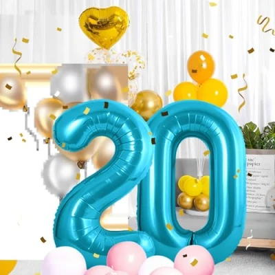 Image of 20th Number 20 Balloons 20,Blue Balloon 40 Inch Giant Helium Foil for Boys Girls Birthday Party Decor Anniversary Decorations Supplies