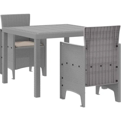 Image of vidaXL 3 Piece Garden Dining Set with Cushions Light Grey Poly Rattan