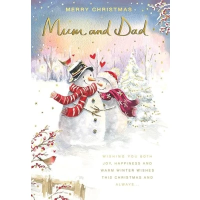 Image of Piccadilly Greetings Christmas Card Mum &amp; Dad Snowman couple 9 x 6 inches