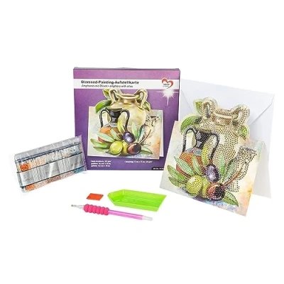Image of Ideen mit Herz Diamond Painting Display Card 370gsm 16.3cm x 16cm Includes Envelope &amp; Tools (Amphoras with Olives)