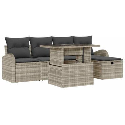 Image of vidaXL 6 Piece Garden Sofa Set with Cushions Light Grey Poly Rattan