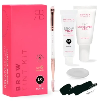 Image of Renata Beauty Brow Tint Kit Eyebrow Set Dye with Color Tint, Cream Developer and Styling Brush Long Lasting Effect Up to 4 Weeks 30 Applications [Black]