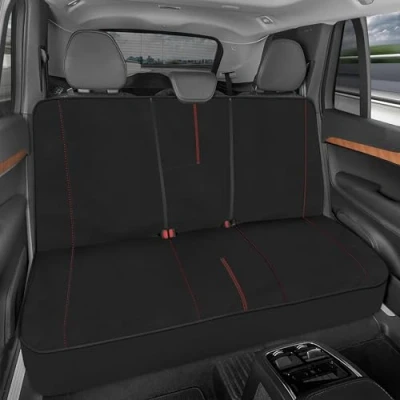 Image of Motor Trend SpillGuard Waterproof Rear Bench Car Seat Cover, Red Stitching Split Protector with Neoprene Padding, Back Cover for Kids &amp; Dogs, Interior Covers