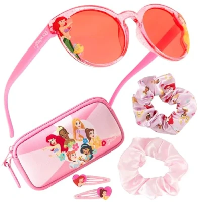 Image of Disney Girls UV Protection Sunglasses, Case and Hair Accessories Set Gifts (Pink Princesses)