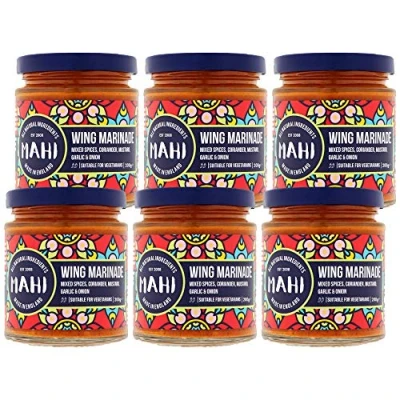 Image of MAHI Wing Marinade Sauce Pack of 6 Mild Spicy Heat, Perfect for BBQs &amp; Every Day, Gluten Free (GF) Sauce, (6 x 200g Bottles)