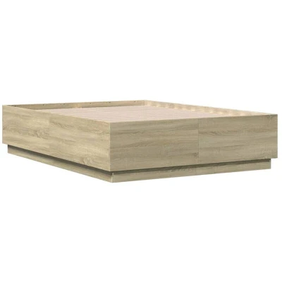 Image of vidaXL Bed Frame with LED without Mattress Sonoma Oak 135x190 cm Double