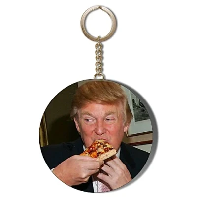 Image of Gift Insanity TRUMP STUFFING HIS FACE PIZZA 55mm KEYRING BOTTLE OPENER