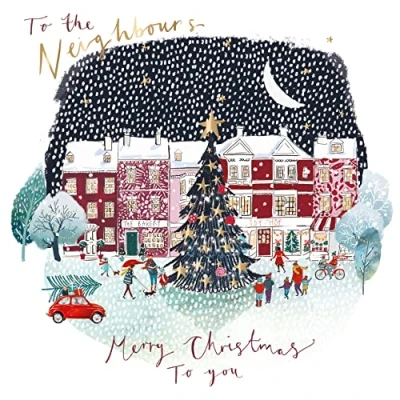 Image of Ling Design to The Neighbours Merry Christmas Foiled Greeting Card Xmas Cards X14476I