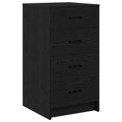 Image of vidaXL Black Oak Engineered Wood Sideboard Matte Finish, Rectangular Storage Unit, 4 Drawer for Dining &amp; Living Room, Modern Furniture