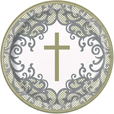Image of Fancy Gold Cross Round Dinner Plates (22cm) Elegant &amp; Unique Tableware Perfect for Parties, Celebrations, Special Occasions 8ct