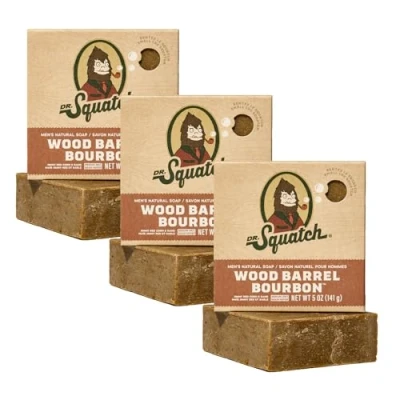 Image of Dr. Squatch Men&#039;s Bar Soap 3 Pack Wood Barrel Bourbon All Natural for Men Smell like Aged