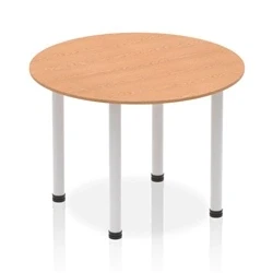 Image of Impulse 1000mm Round Table Oak Top Silver Post Leg