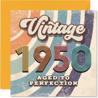 Image of 75th Birthday Card for Men Women Vintage 1950 Aged To Perfection Happy 75 Cards Grandma Dad Wife Brother Nan Husband, 145mm Bday Greeting