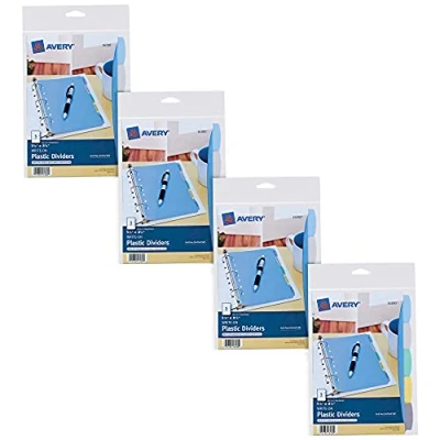 Image of Avery Write &amp; Erase Durable Plastic Mini Dividers for 3 Ring Binders and 7 Binders, 5.5&quot; x 8.5&quot;, 5 Tab Sets, Multicolor, 4 Binder Divider Sets (21982)