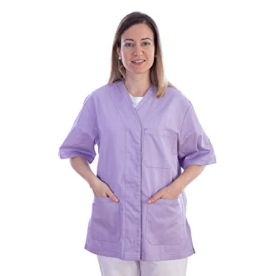 Image of Gima Jacket, Hospital Scrub Tunic Top, Made of Cotton and Polyester, Violet Colour, V Neck, Short Sleeve, 5 Buttons, Woman&#039;s, Size XS, for Doctors, Vets, Nurses Medical Staff