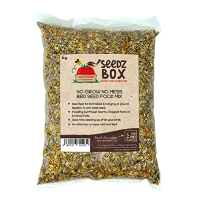 Image of No Grow Mess Bird Seed Food Mix For Wild Birds 1kg Seedzbox Husk Sunflower Hearts Chopped Peanuts and Naked Oats Donation to OneTreePlanted