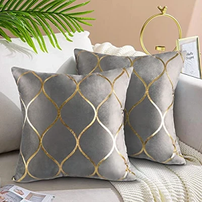 Image of Hanrunsi Grey and Gold Cushion Covers 16 x Soft Pillowcase Square Decorative Cushions 40 Throw Pillow for Couch Sofa Bedroom Living Room