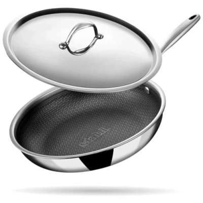 Image of stahl Triply Stainless Steel Non Stick Pan Frying with Lid Fry Induction BaseScratch Resistant Hybrid 6420, Dia 20 cm, 1.3L (Serves 2 People)