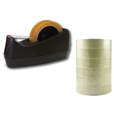 Image of OS Smart Choice Tape Dispenser with Dual core for Wide and Narrow Tape, Non Slip Weighted Base. Black 6 Rolls of