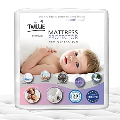 Image of Twillie Mattress Protector 80 x 160 cm Waterproof and Breathable Oeko Tex® Certified Aegis® Hypoallergenic Anti Dust Mite, Bacterial Cover 100% Polycotton
