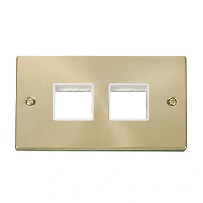 Image of Click Deco 2 Gang Plate x Aperture Unfurnished Satin Brass White Inserts