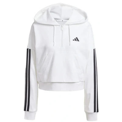 Image of adidas Women&#039;s ESSENTIALS 3 STRIPES FRENCH TERRY QUARTER ZIP HOODIE, White/Black, S