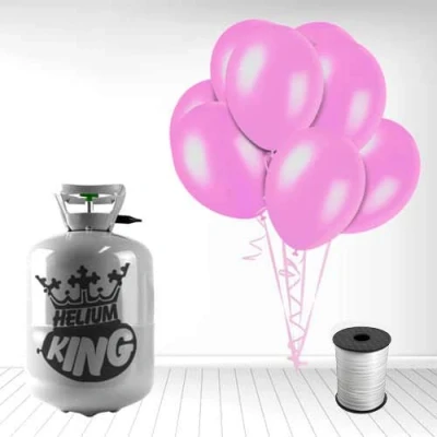 Image of Disposable Helium Gas Cylinder with 30 Balloons and Curling Ribbon included (Crystal Pink, Single)