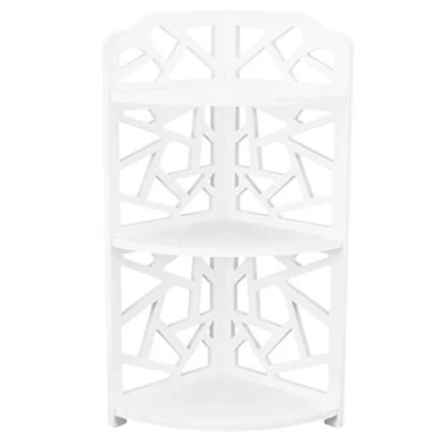 Image of Corner Shelf White 3 Tier Small Carved Shelves Plant Standing Rack for Spaces Bathroom Bedroom Organizer Unit Cosmetic Storage Bookcase Display