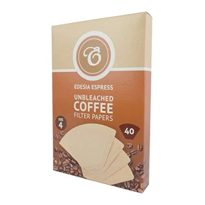 Image of 40 Size 4 Coffee Filter Paper Cones, Unbleached by EDESIA ESPRESS