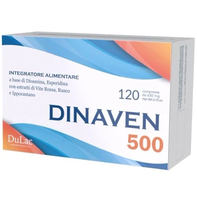 Image of DuLàc, Dinaven 500, Food Supplement with Diosmin and Hesperidin, Helpful for Heavy Swollen Legs, Microcirculation, Fragile Capillaries, Made in Italy, 120 Tablets of 650 mg