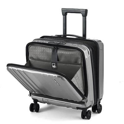 Image of TydeCkare 16&quot; Carry on Luggage with 2 Laptop Compartments, ABS+PC Suitcase Dual Control TSA Lock, YKK, 4 Spinner Wheels, for Business Travel, Silver Grey