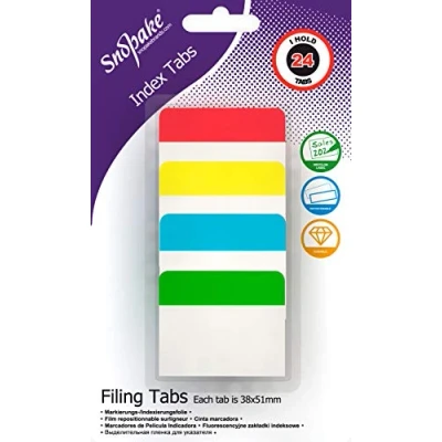 Image of Snopake Extra Thick Repositionable Filing Index Tabs 38x51mm 24 [Assorted/Semi Transparent] 15883
