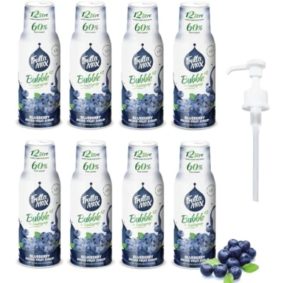 Image of 8 Pack FruttaMax Fruit Syrup Concentrate Less Sugar with 60% Content Suitable for soda Machine (8x500ml) (8 x Blueberry)