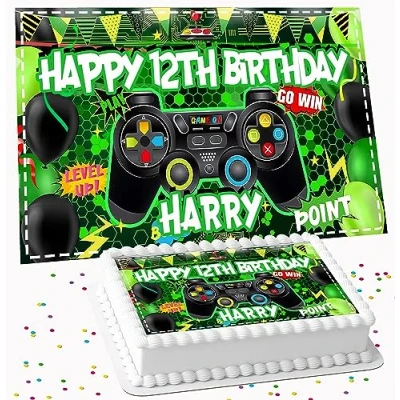 Image of GAMING BIRTHDAY PARTY PERSONALISED ICING EDIBLE COSTCO CAKE TOPPER DECORATION R1 GT3