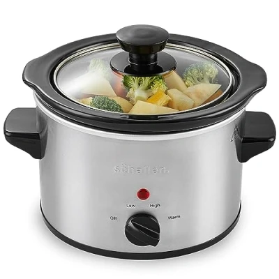 Image of Schallen Stainless Steel Stew and Stir Slow Cooker Cooking Machine, Family Sized, Energy Efficient, Removable Ceramic Pot, Brushed Silver (1.5 Litre)