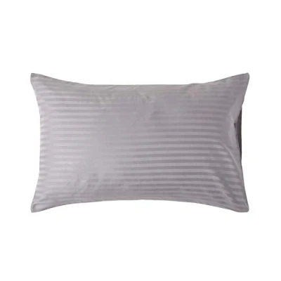 Image of HOMESCAPES Grey Pure Egyptian Cotton Pillowcase Standard Size 330 TC 500 Thread Count Percale Equivalent Satin Stripe Housewife Pillow Case