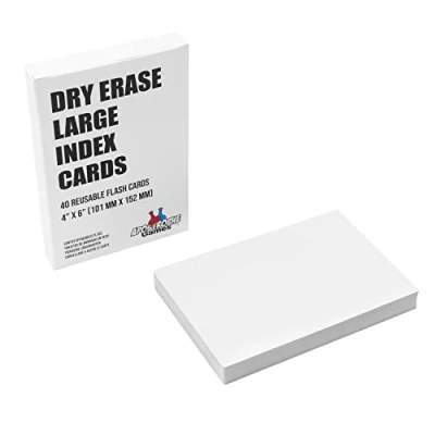 Image of Apostorphe Games Large Dry Erase Index Cards 40pcs Laminated Blank w/Box Reusable Note for School, Work, Housework, to Do Lists Practical Sheets 10.2 cm x 15.2