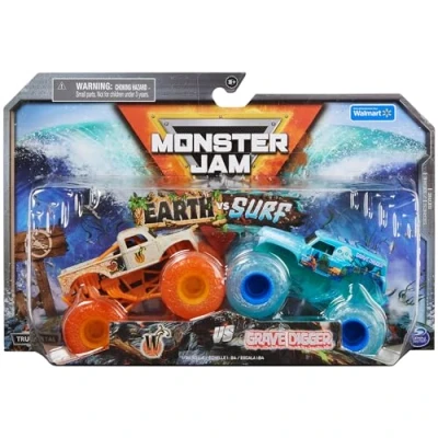 Image of Monster Jam, Official Whiplash Earth Vs. Grave Digger Surf 1:64 Scale Die Cast Trucks (Walmart Exclusive), Kids Toys for Boys Ages 3 and up
