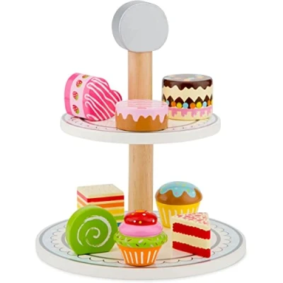 Image of New Classic Toys 10622 Wooden Cake Stand Pretend Play Kids Cooking Simulation Educational Perception Toy for Preschool Age Toddlers Boys Girls, Wood, Multi Color