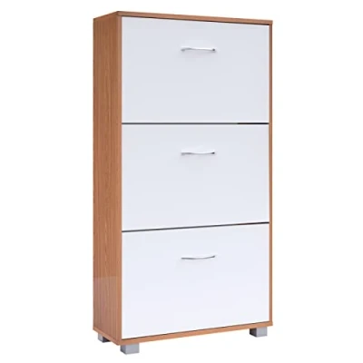 Image of CASARIA® Shoe Storage Cabinet Rack 3 Doors Modern Wooden Cupboard Organiser for Shoes Toys Clothes Footwear Books Perfect Narrow Hallways 115x60x24cm White
