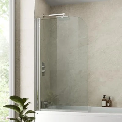 Image of LUXURA® Chrome Over Bath Shower Screen Door 6mm Clear Toughened Safety Easy Clean Glass Panel Bathroom Hinged Screens 1400 x 800mm 180 Pivot