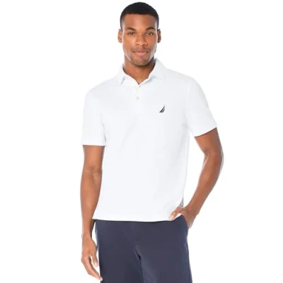 Image of Nautica Men&#039;s Short Sleeve Solid Stretch Cotton Pique Polo Shirt, Bright White, S