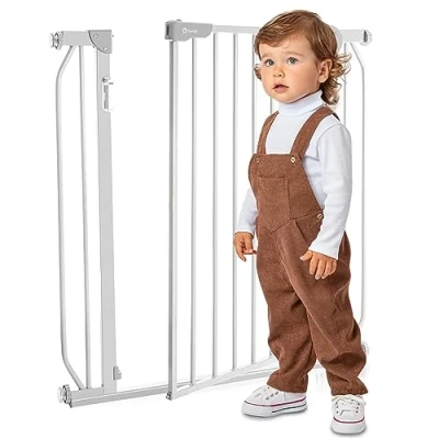 Image of Lionelo Truus Slim LED, Baby Safety Gate with Adjustable Width 75 105 cm, Two Way Opening, Integrated LED Light, Drill Free Easy Installation, Anti Trip Design, Night Time Visibility Smart