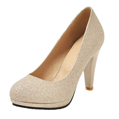 Image of StyliShoes Women Dressy Court Shoes with High Heel and Thick Platform Gold