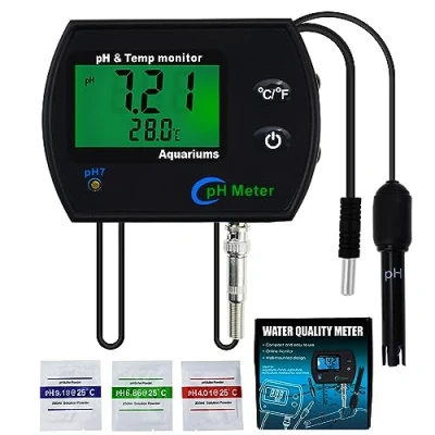 Image of 2 in 1 PH Temperature Continuous Monitor Meter tester ATC Backlight Replaceable Electrode buffer calibration set Dual Display 0.00 14.00pH C/ F Water Quality Kit for Aquariums Hydroponics Pools Spa