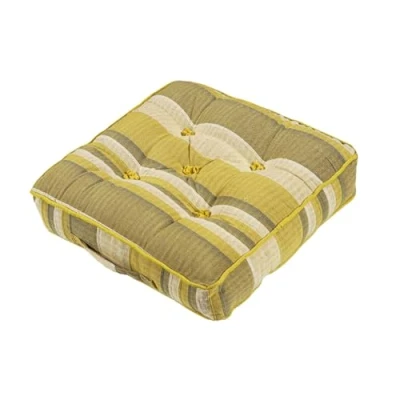Image of HOMESCAPES Morocco Striped 100% Cotton Floor Cushion Yellow 40 x 8 cm Square Indoor Garden Dining Chair Booster Seat Pad